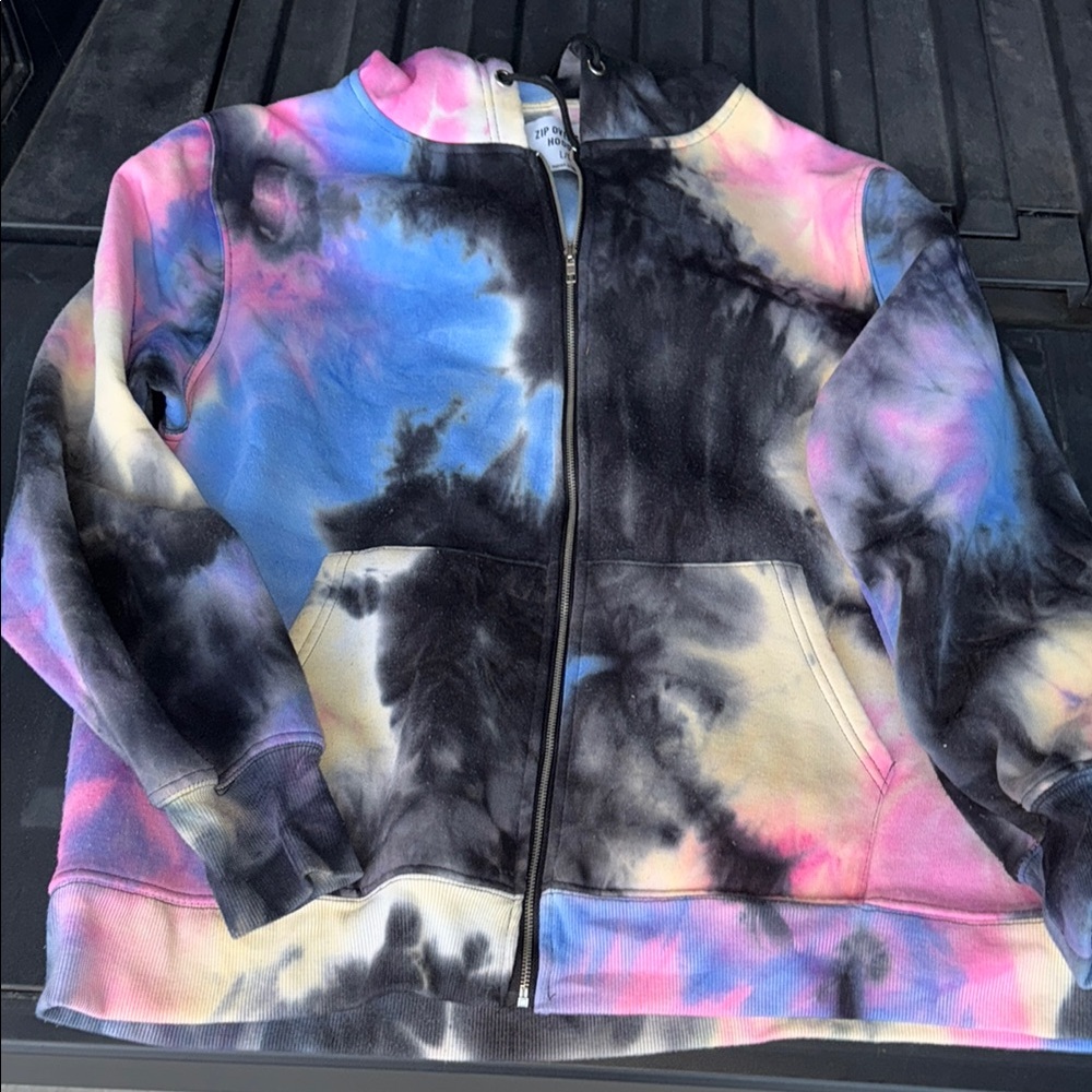 Tie-Dye Zip Hoodie - Black, Blue, Pink